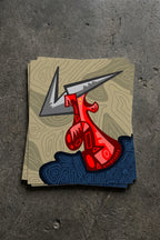 Cubist demon art print Belial, red and black geometric abstract portrait for heavy metal home decor.